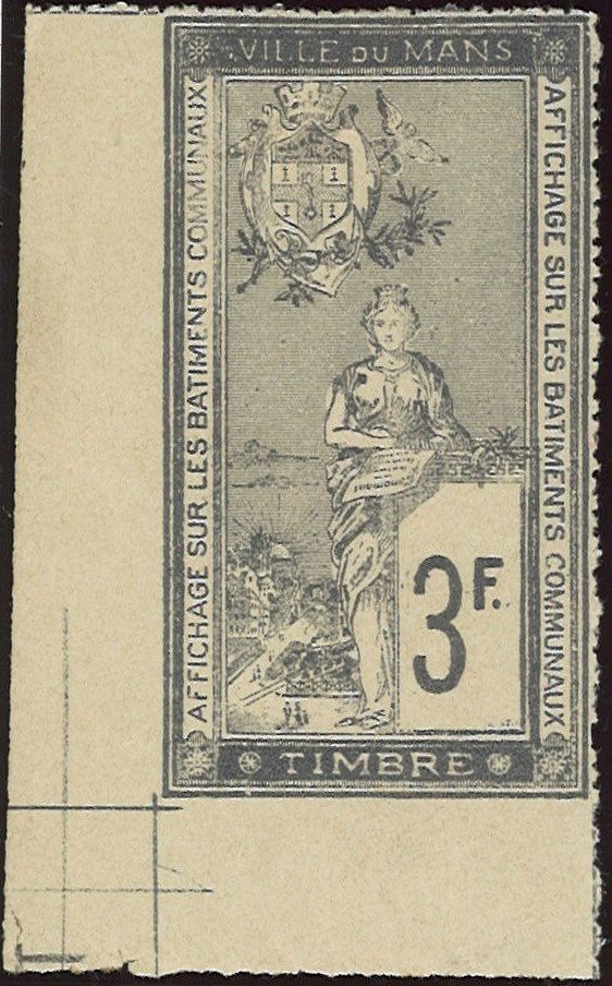 Le Mans Le Mans : Timbres Fiscaux Affiches 1901 : 3Fr dentelé Pont en X & Tram.